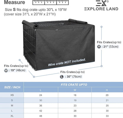 Explore Land Dog Crate Cover Heavy Duty Polyester Pet Kennel Sunshade Universal Fit for 42 inches Wire Cage (Black)
