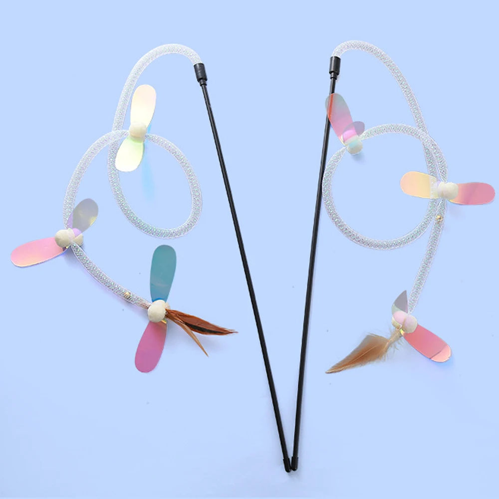 2pcs Spring Hose Feather Sequins Cat Teaser Stick Cat Rod Kitten Pet Toys
