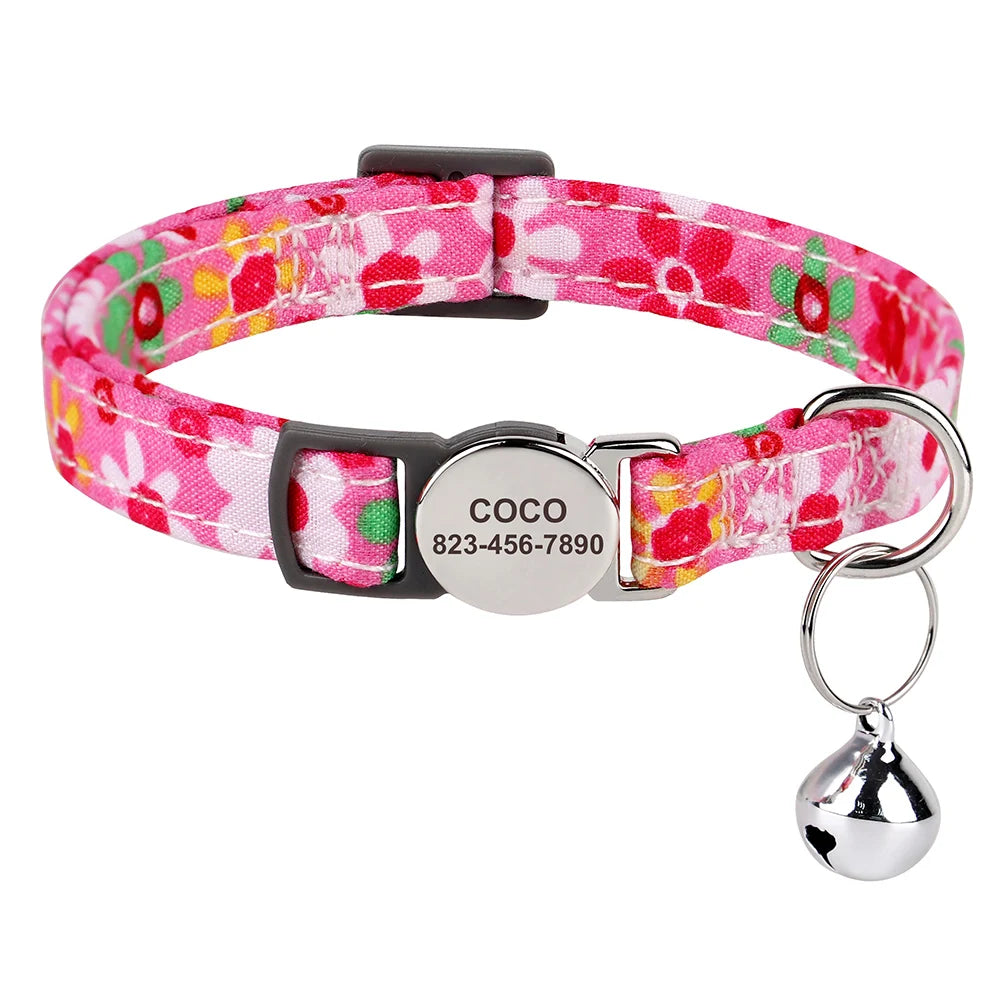 Personalised Anti-Lost Nylon Cat Collar – Quick-Release Breakaway Safety Necklace with Bell & Free Engraving (Pink, Rose, Blue) - Bdba PK
