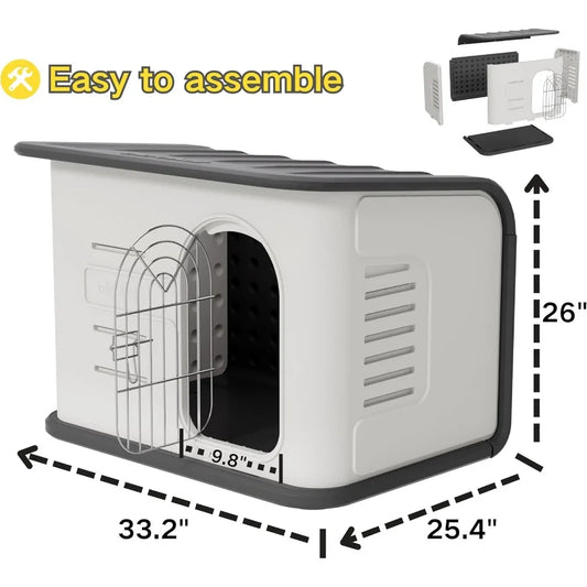 Double-Wall Insulated Plastic Dog House – Waterproof Indoor & Outdoor Shelter with Elevated Floor & Air Vents - Bdba PK