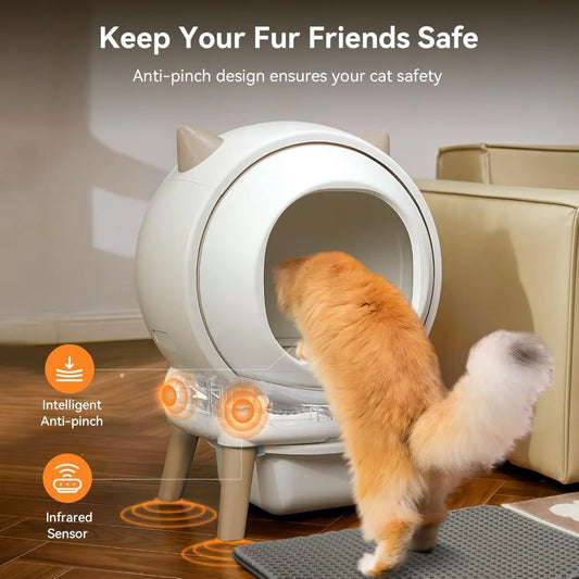 E2 Smart Self-Cleaning Cat Litter Robot – Large Automatic Litter Box with Double Safety Protection (White) - Bdba PK