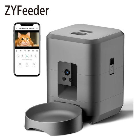 2L Automatic Pet Feeder Cat Smart Pet Feeder Wi-Fi & Camera Controlled feeder Dog & Cat Food Dispenser Remote App (No 5V 2A plug - Bdba PK