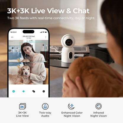 IMILAB New Indoor Camera C30 Dual 3K Lens WiFi 6 5G 360° PTZ Local AI Detection for Baby/Pet/Noise Night Vision Human Tracking