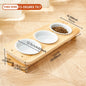Pet Ceramic Bowl/Stainless Steel Bowl and Wooden Bowl Stand Set, Cat Bowl with Slightly Tilted Stand, Cat and Dog Supplies