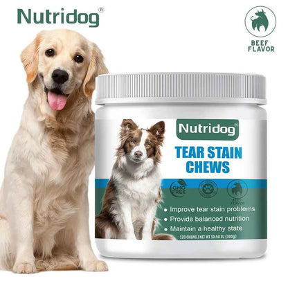 NUTRIDOG Dog Tear Stain Chews Cranberry Vitamins Omega-3 Improve Tear Stains Support Eye Health 120 PCS/Bottle