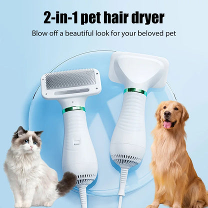 2-in-1 Pet Hair Dryer Grooming Tool: Portable Dog Blower, Detachable Comb, Low Noise, Lightweight, All-Season for Small to Large