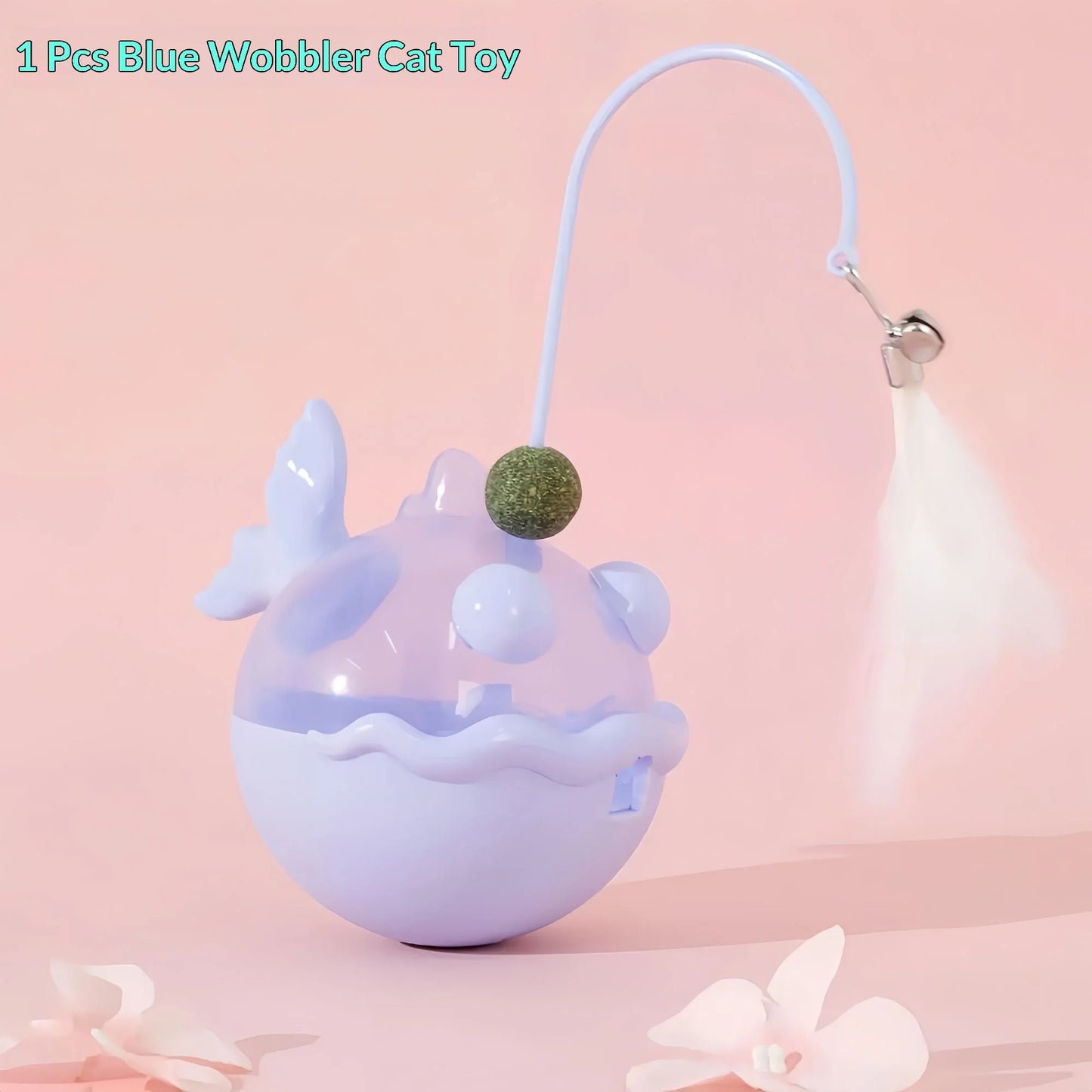 Cat Toys Wobble Treat Dispenser Feather Teaser Wand Catnip Balls Self Play Boredom Buster for Cats Pet Safe
