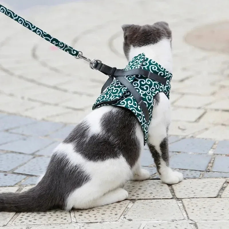 Cat Vest Harness and Leash Set Escape Proof Cat Japanese Style Harness for Outdoor Walking Pet Accessories Japanese Cat Collar - Bdba PK