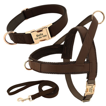Personalized Dog Collar Harness Leash Set Custom Dog Collars No Pull Pet Vest For Small Medium Large Dogs Pets Walking Lead Rope