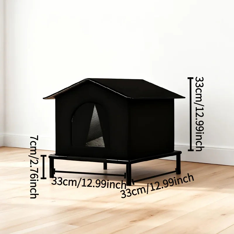 Foil-Insulated Outdoor Cat House with Shelf & Cushion – Waterproof Stray Cat Winter Shelter (33×33×33cm) - Bdba PK