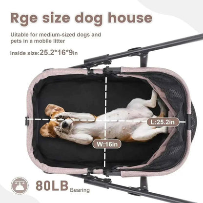 Double Decker Pet Stroller with 4 Heavy-Duty Wheels and Adjustable Handle for Small to Medium Dogs