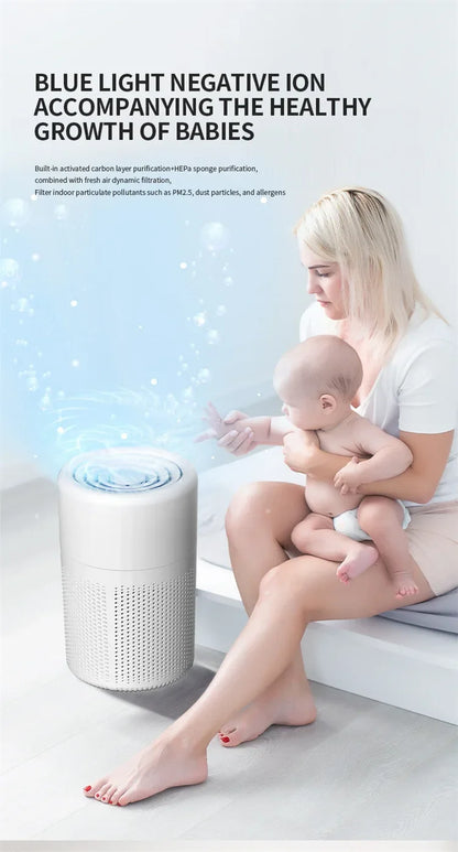 2024 New Portable USB Air Purifier Blue Anion Quickly Purifies the Environment and Can Add Essential Oils Low Noise Deodorizer