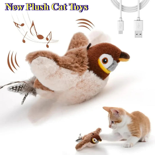 Electric Catnip Pat Bird Cat Toy – Touch-Activated Squeaky Plush Sparrow, USB Rechargeable - Bdba PK
