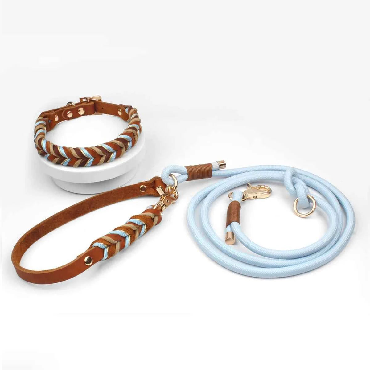 New Style Leather Leashes And Collars For You Dog Soft Nylon Braided Pet Shepherd Collar Medium Large Dogs Strong Pulling Set