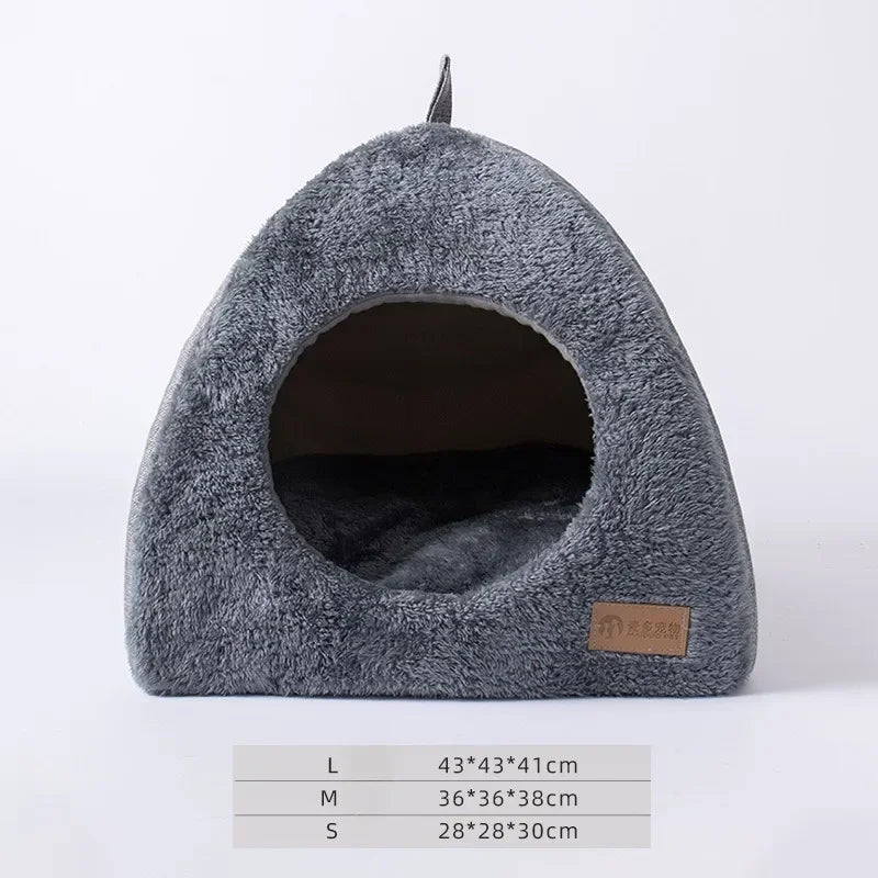 Triangle Closed Cat Nest House – Warm Thickened Deep Sleep Cat Tent Bed (S, M, L) - Bdba PK