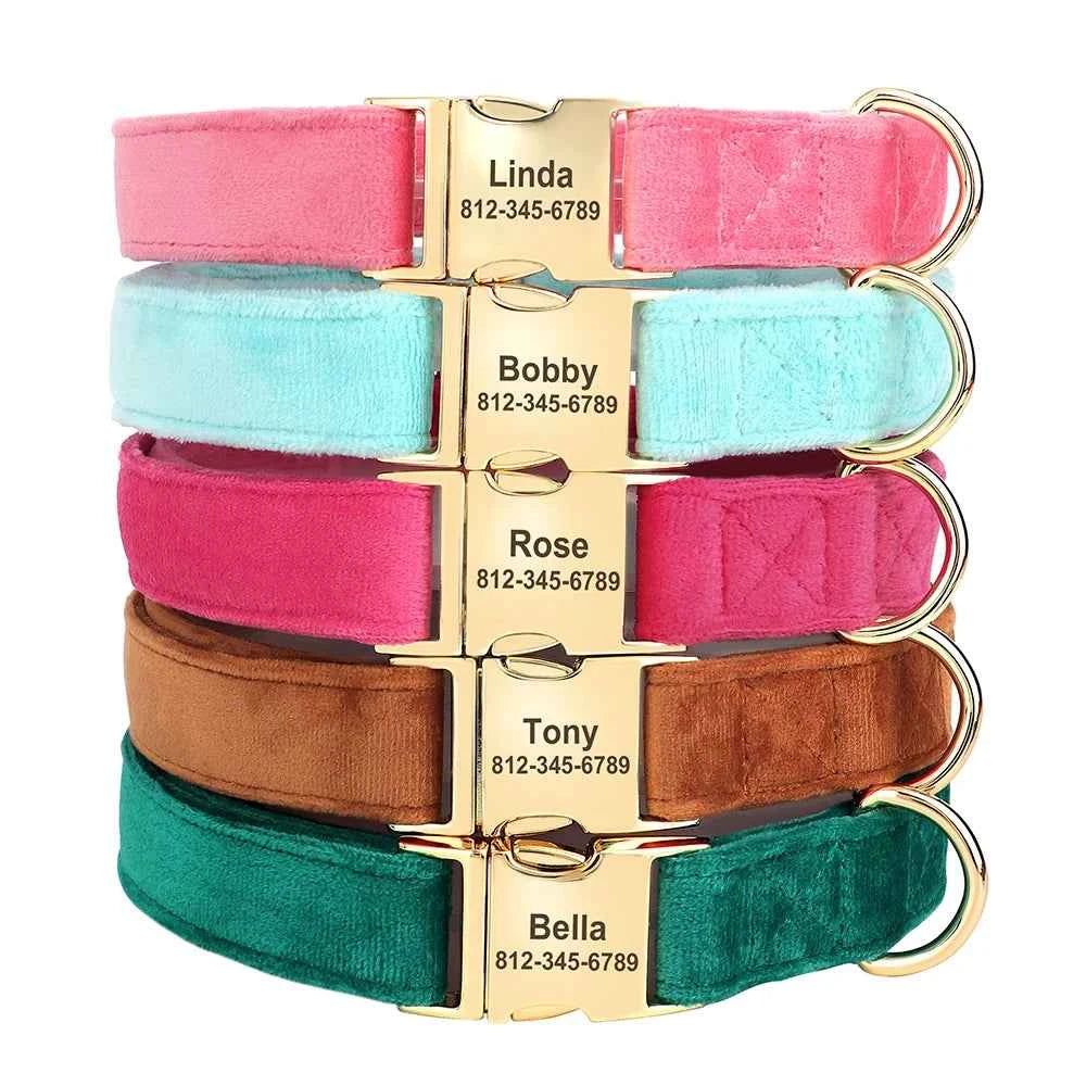 Personalized Velvet Dog Collar Super Soft Dogs ID Buckle Collars Engrave Name Pet Necklace Adjutable For Small Medium Large Dogs