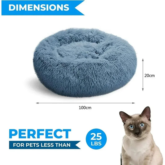 Self-Warming Round Plush Pet Bed – Machine Washable Non-Slip Cushion Bed for Cats & Dogs (S–XL, Multiple Colours) - Bdba PK