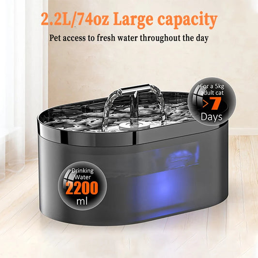 2.2L T-shaped Cat Water Fountain,Pet Water Dispenser With Filter,Dog Drinking Fountain For Cats,Ultra Quiet Water Pump - Bdba PK