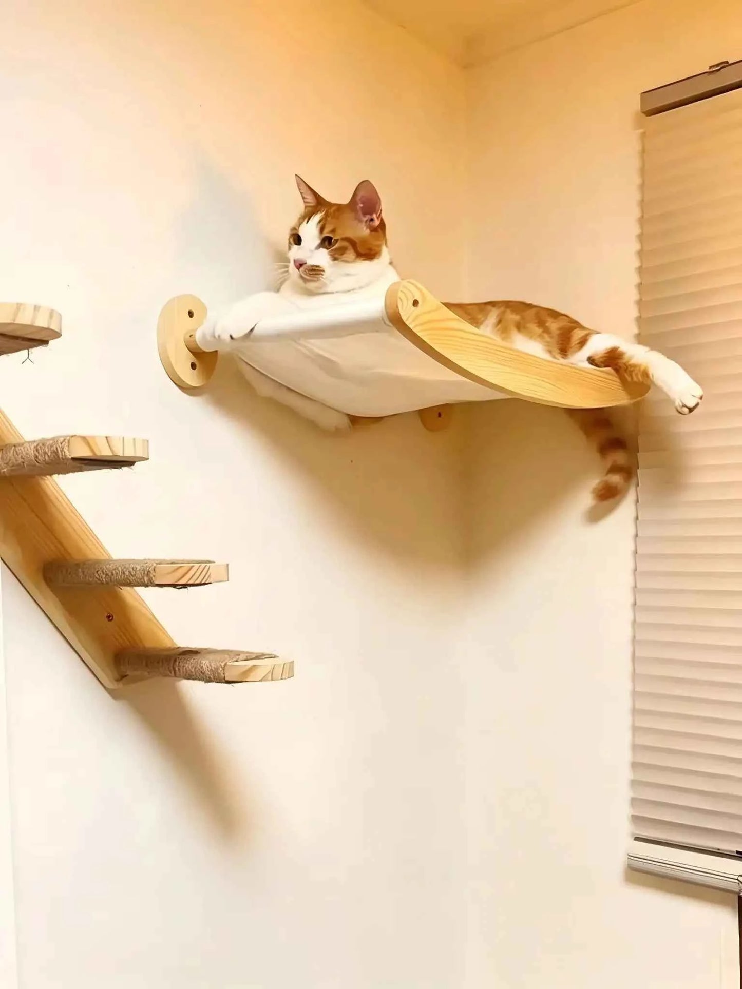39.4In Wall-mounted Cat Roped Bridge for Indoor Cats Steps with Sisal Wall Wooden Furniture for Sleeping Playing Climbing