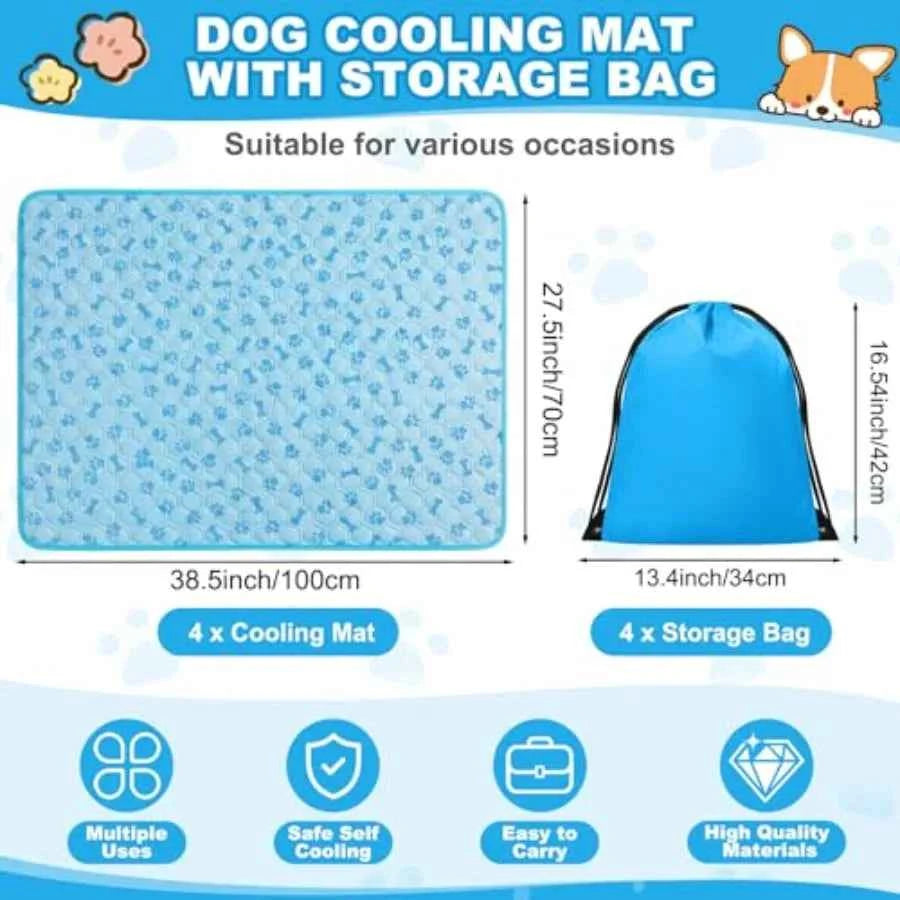 4 Pack Dog Cooling Mat with Storage Bag 40" x 28" Blue Ice Silk Cooling Mat for Dogs Cats Washable Foldable Pet Sleeping Pad fo