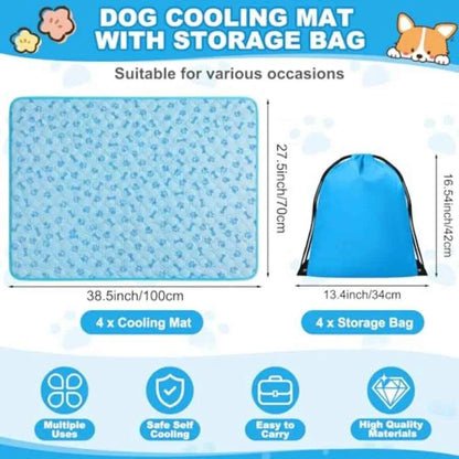 4 Pack Dog Cooling Mat with Storage Bag 40" x 28" Blue Ice Silk Cooling Mat for Dogs Cats Washable Foldable Pet Sleeping Pad fo