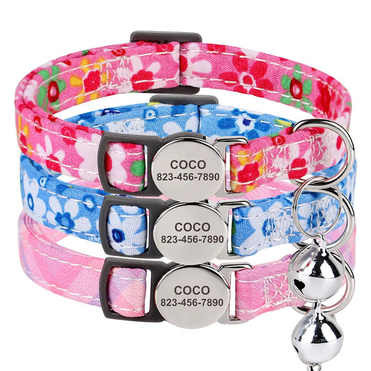 Personalised Anti-Lost Nylon Cat Collar – Quick-Release Breakaway Safety Necklace with Bell & Free Engraving (Pink, Rose, Blue) - Bdba PK