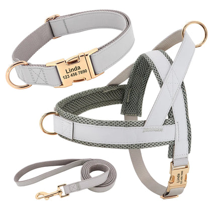 Personalized Dog Collar Harness Leash Set Custom Dog Collars No Pull Pet Vest For Small Medium Large Dogs Pets Walking Lead Rope