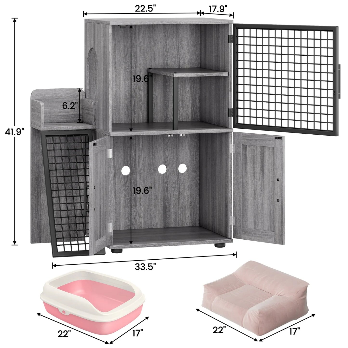 HiMISS Cat Litter Box Enclosure with Platform – Double Layer Hidden Furniture Washroom with Ladder - Bdba PK