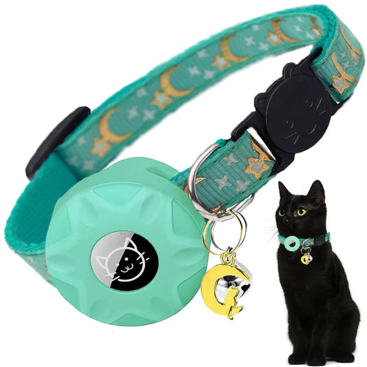 AirTag Cat Collar with Moon Ornament & Bell – Breakaway Safety Collar for Kittens & Small Dogs - Bdba PK