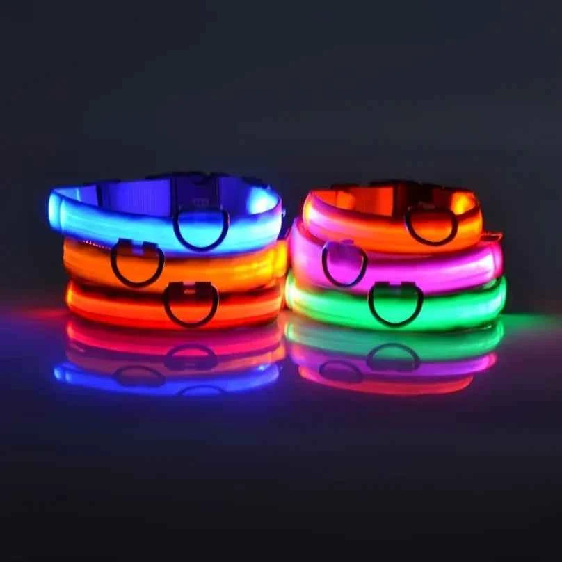 Nylon LED Luminous Dog Collar Leash Set Night Safety Flashing Glow In The Dark Fluorescent Pet Dog Walking Lead Anti-lost Night