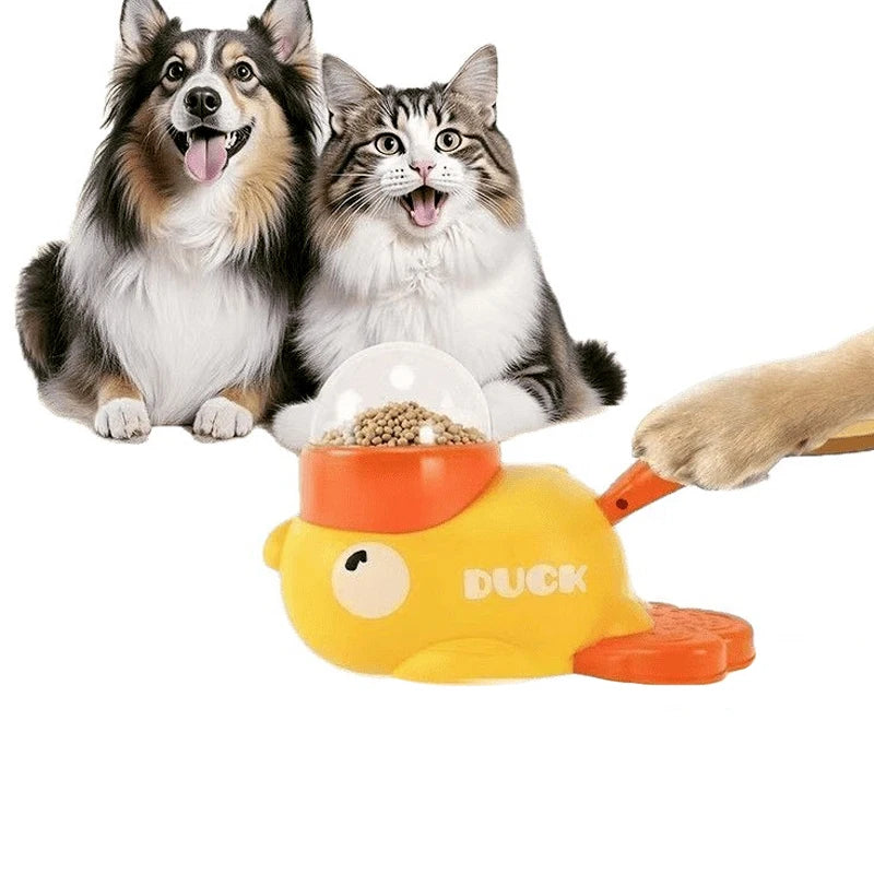 1PC Little Yellow Duck Pet Feeder Interactive Training Device For Cats And Dogs Food Dispensing By Pressing Automatic Feeder