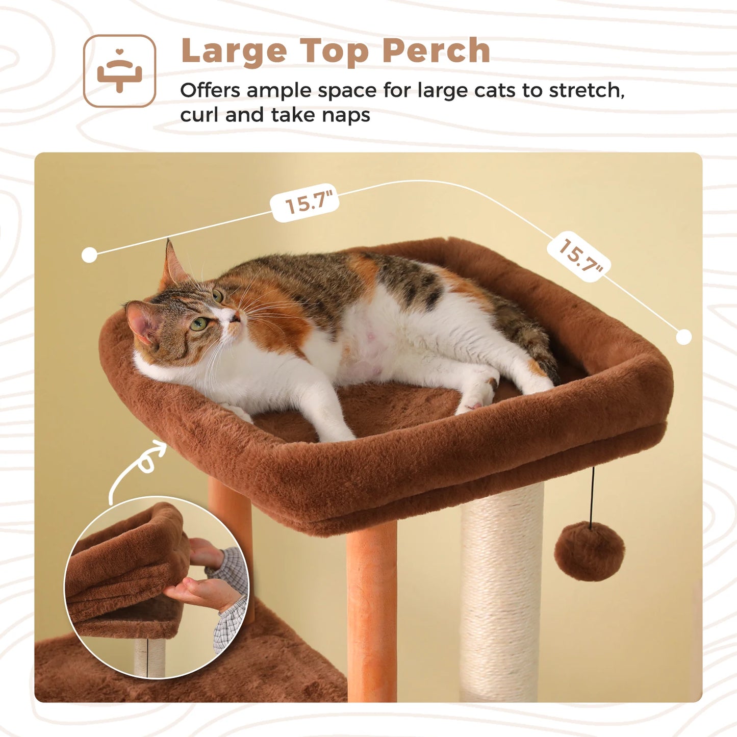 Modern Cat Tree for Indoor Cats, Multi-Level Cat Tree with Lage Cat Condo, Sisal Scratching Posts, Natural Wood Posts, Soft Bed