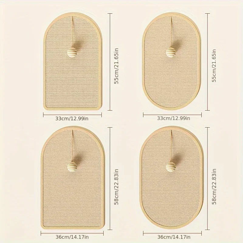 Large Sisal Cat Activity Station Scratching Post Pad Washable with Hanging Ball Toy Fun Play Self Adhesive Wall Mount Panel