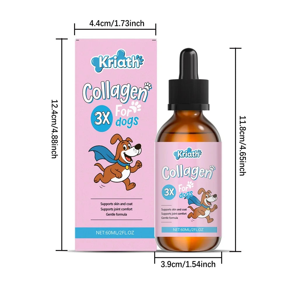 3pcs Liquid Collagen Supplement Drops For Dog Hip Joint Support Skin Coat Health Itch Relief In One Daily Supplement 60ml