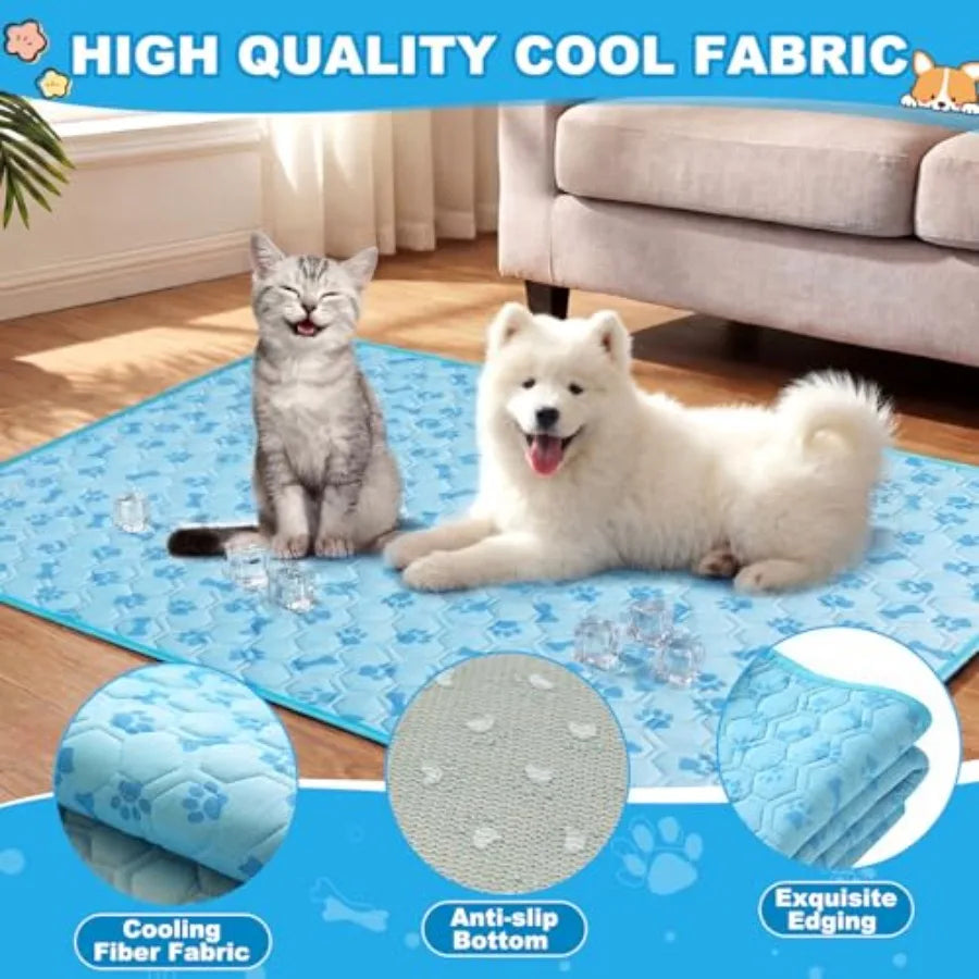 4 Pack Dog Cooling Mat with Storage Bag 40" x 28" Blue Ice Silk Cooling Mat for Dogs Cats Washable Foldable Pet Sleeping Pad fo