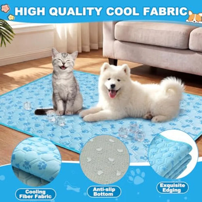 4 Pack Dog Cooling Mat with Storage Bag 40" x 28" Blue Ice Silk Cooling Mat for Dogs Cats Washable Foldable Pet Sleeping Pad fo