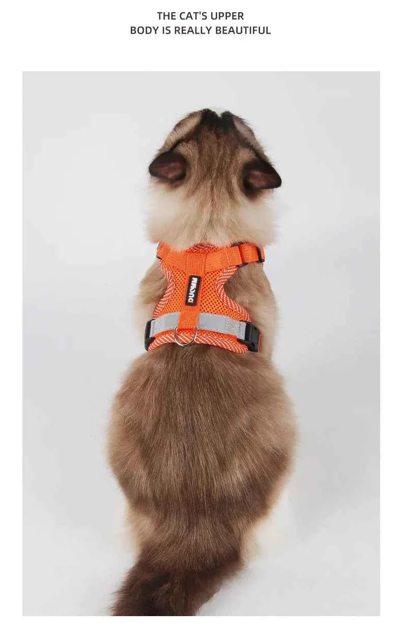 Escape Proof Cat Harness with Leash, Reflective Adjustable Mesh Vest for Cats and Kittens, Safe Outdoor Walking Training Harness