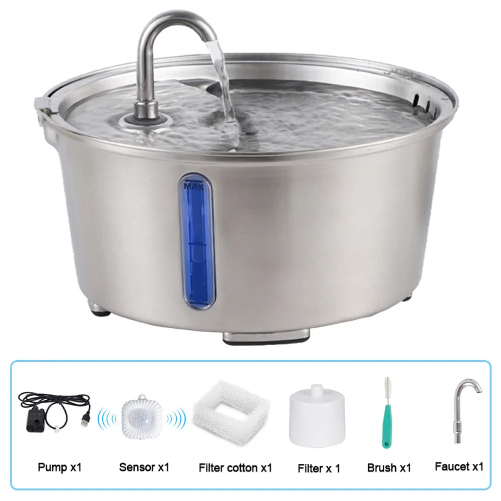 2.6L/87.9oz Stainless Steel Cat Water Fountain Automatic Cat Drinker Drinking Fountain For Cats Dogs Pet Water Dispenser - Bdba PK