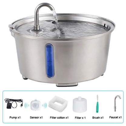 2.6L/87.9oz Stainless Steel Cat Water Fountain Automatic Cat Drinker Drinking Fountain For Cats Dogs Pet Water Dispenser - Bdba PK