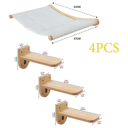 Wooden Cat Climbing Shelves Wall Mounted Cat Tree Sisal Scratching Post Pedal Hammock Indoor Kitten Playground Cats Accessories