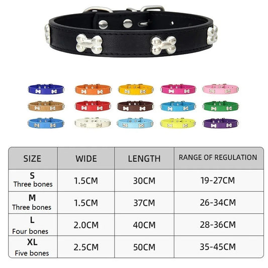 Bone-Print Leather Dog Collar – Durable Personalised Quick-Release Collar for Small & Large Dogs (64 Size & Colour Options) - Bdba PK