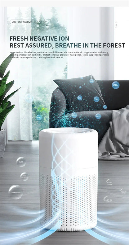 2024 New Portable USB Air Purifier Blue Anion Quickly Purifies the Environment and Can Add Essential Oils Low Noise Deodorizer