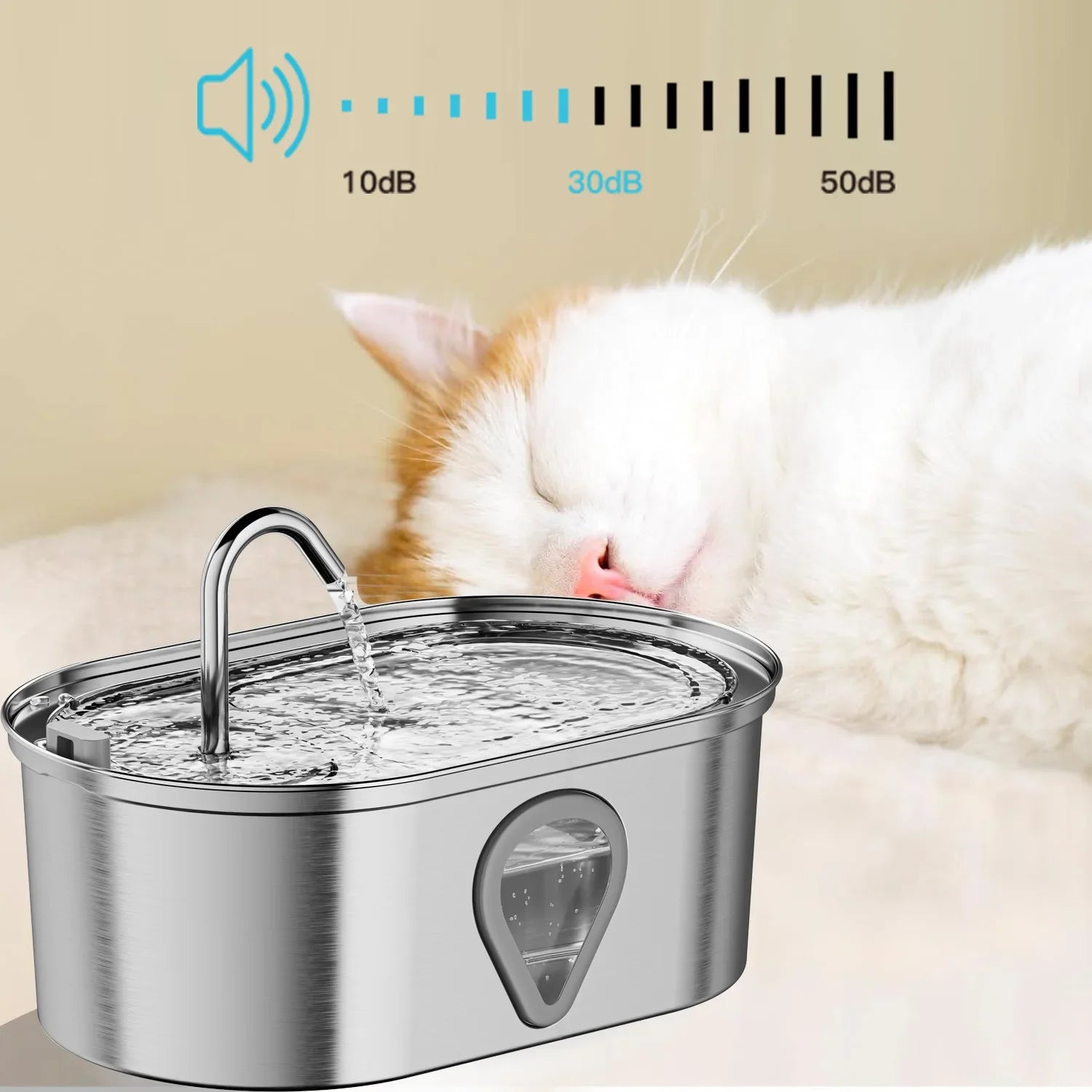 3.5L Stainless Steel Cat Water Fountain with Water Level Window Pet Fountain Cat Dog Water Dispenser for Multiple Cats Fountain - Bdba PK