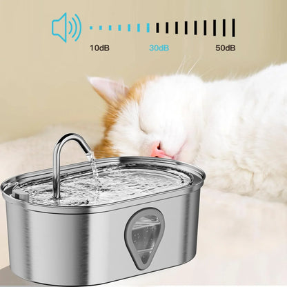 3.5L Stainless Steel Cat Water Fountain with Water Level Window Pet Fountain Cat Dog Water Dispenser for Multiple Cats Fountain - Bdba PK