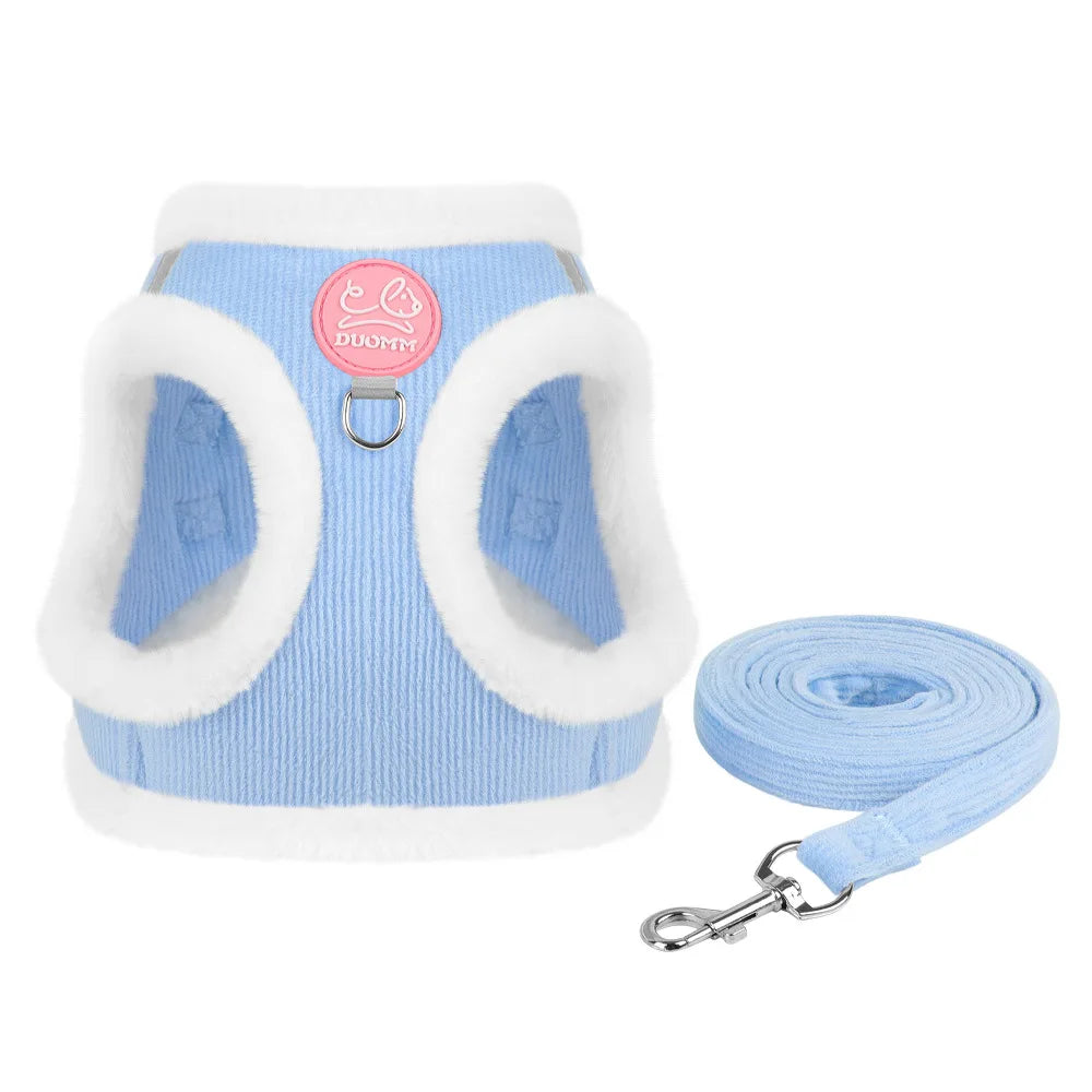Cat Winter Small Dog Harness Leash Rabbit Plush Reflective Pet Harness Vest-Style Puppy Outdoor Dog Lead Walking Cat Windproof - Bdba PK