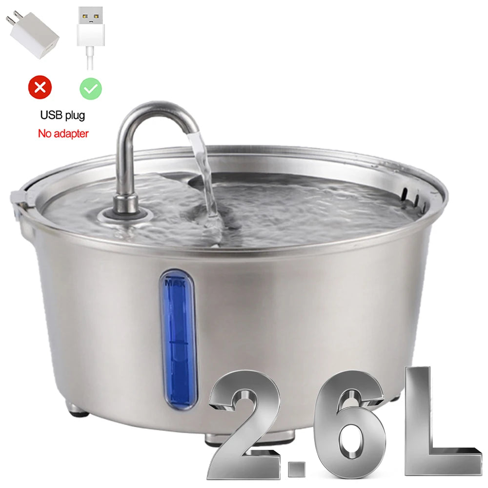 2.6L/87.9oz Stainless Steel Cat Water Fountain Automatic Cat Drinker Drinking Fountain For Cats Dogs Pet Water Dispenser - Bdba PK