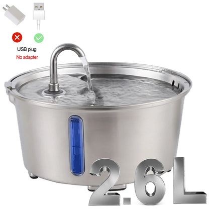2.6L/87.9oz Stainless Steel Cat Water Fountain Automatic Cat Drinker Drinking Fountain For Cats Dogs Pet Water Dispenser - Bdba PK
