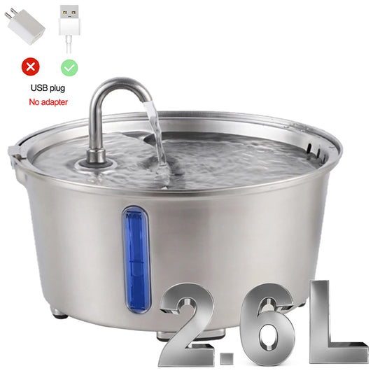 2.6L/87.9oz Stainless Steel Cat Water Fountain Automatic Cat Drinker Drinking Fountain For Cats Dogs Pet Water Dispenser - Bdba PK