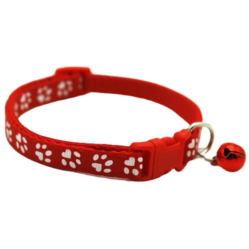 1Pc Colorful Cute Bell Collar Adjustable Buckle Cat Collar Pet Supplies Footprint Personalized Kitten Collar Small Dog Necklace - Bdba PK