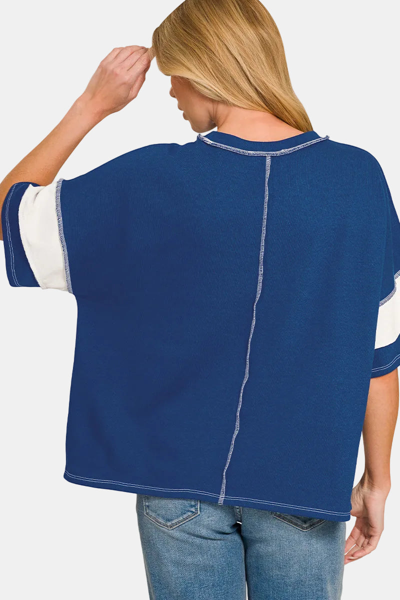 French Terry Striped Exposed Seam Top / RUBY